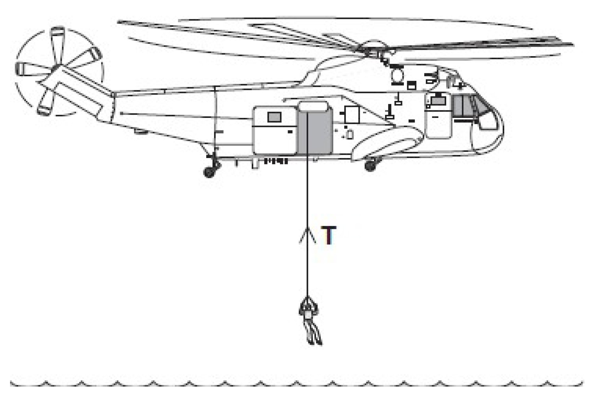 A helicopter rescuing a person from the sea