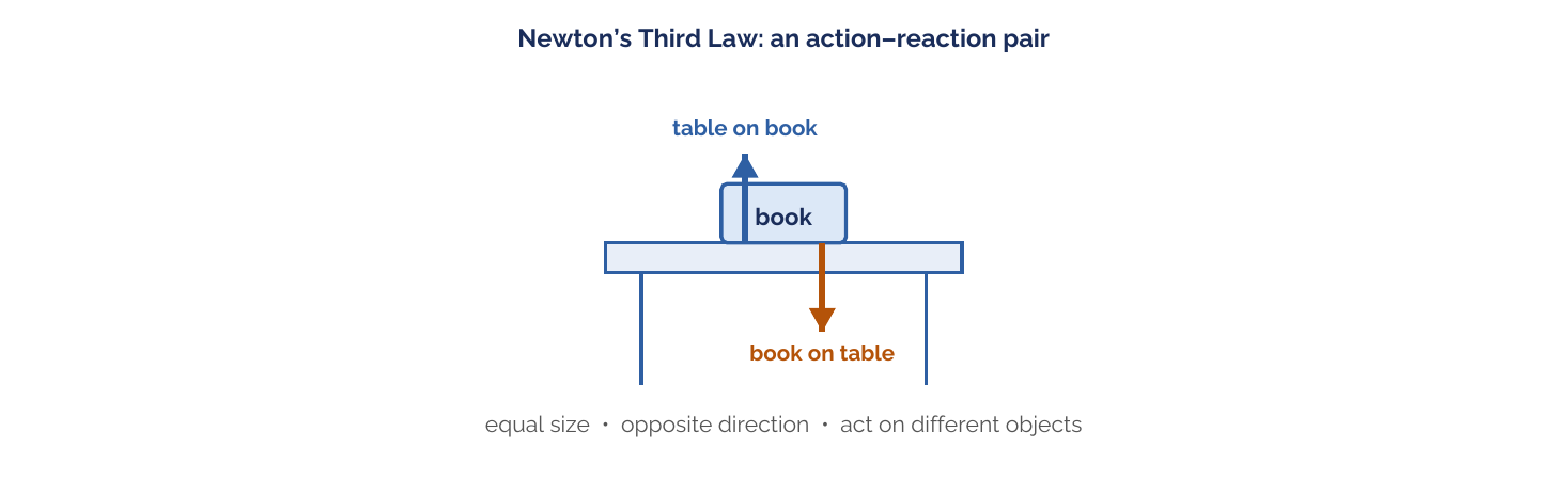 Action-reaction pair: book pushes down on table, table pushes up on book